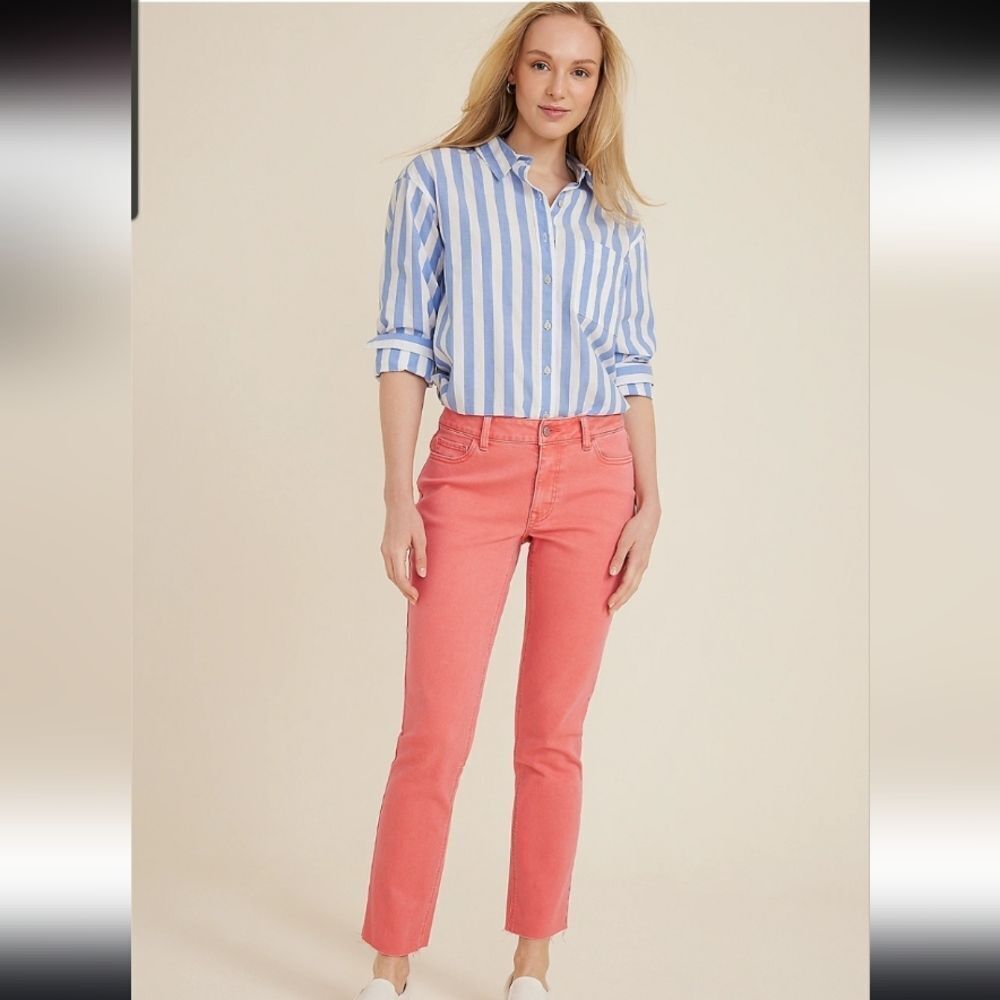 NWT M JEANS Slim Straight Raw Hem Ankle Coral Jeans